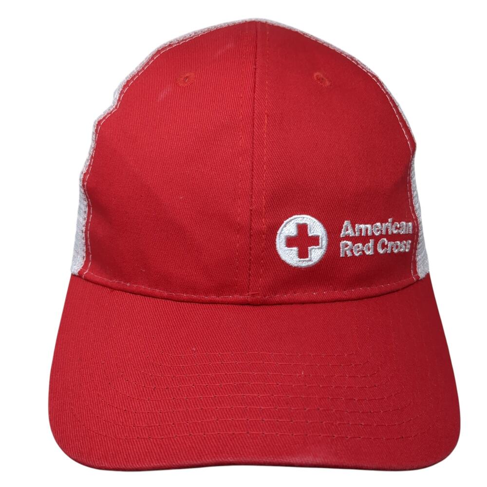 American Red Cross Strapback Trucker Hat Red One Size Adjustable Vitronic